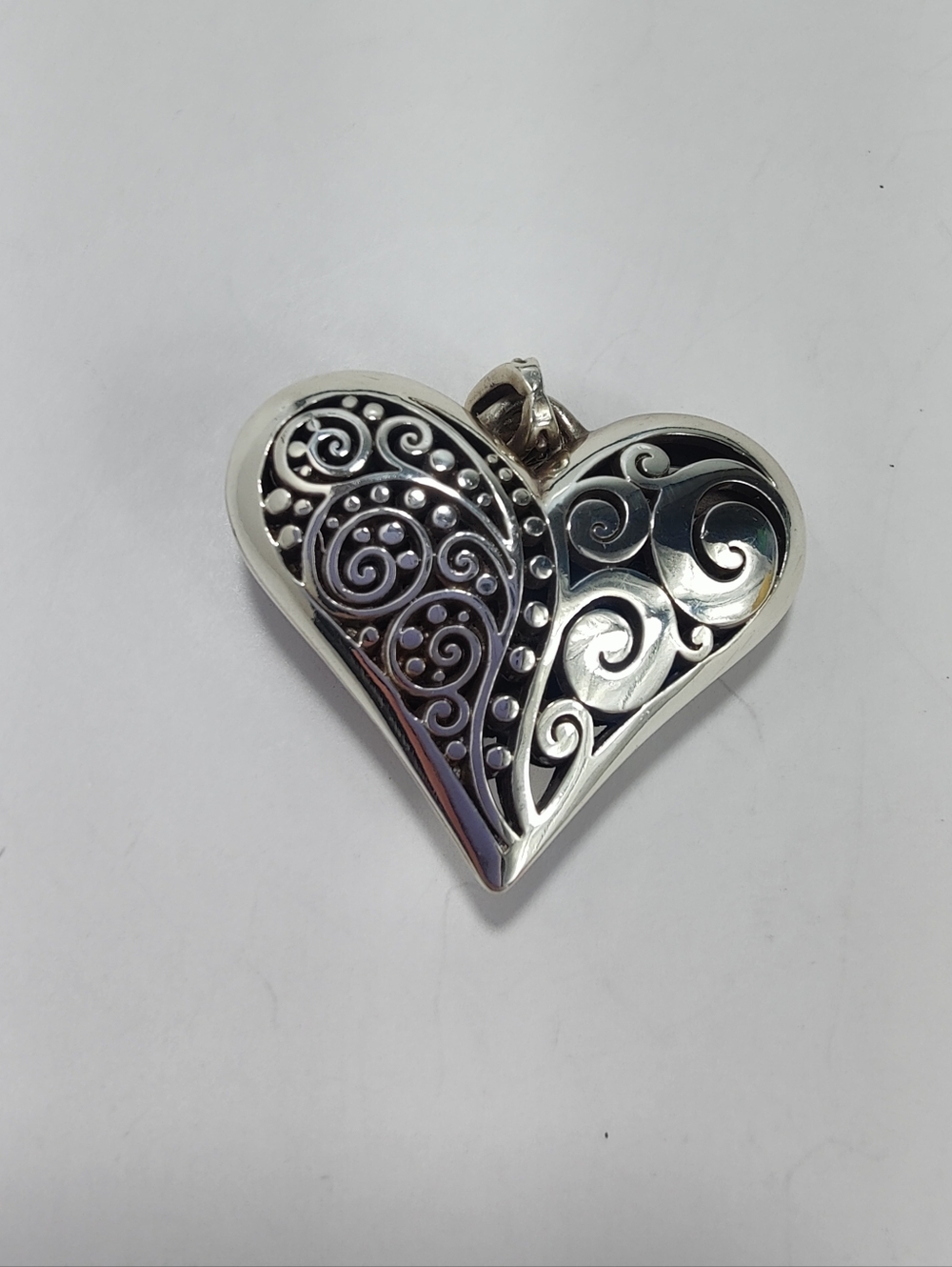 Brighton Puffy Heart Pendant Silver Tone 3D Filigree Scroll Large 1.5” Statement - Picture 3 of 5